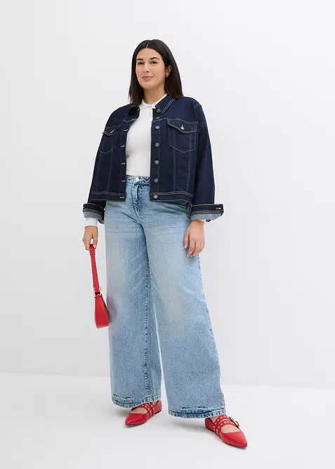 Wide Leg Jeans, Mid Waist, Low Stretch Full Length, bonprix