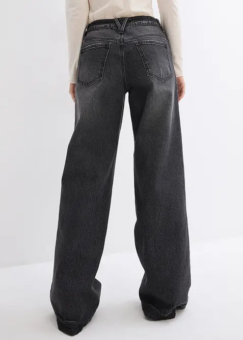 Wide Leg Jeans, Mid Waist, Low Stretch Full Length, bonprix