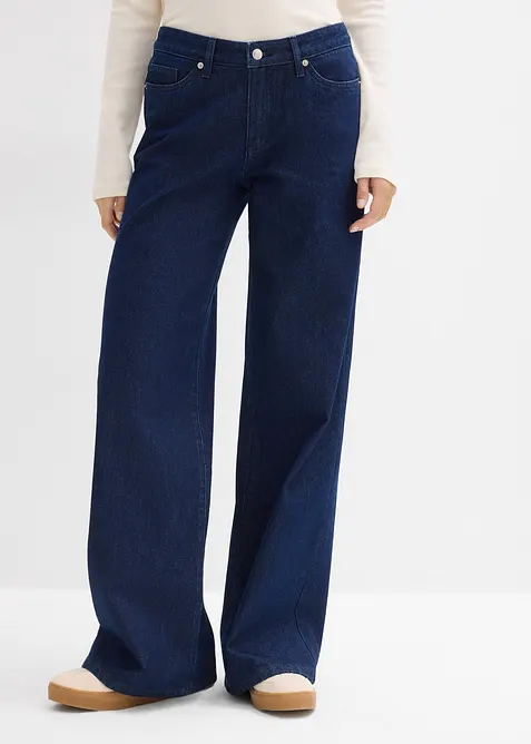 Wide Leg Jeans, Mid Waist, Low Stretch Full Length, bonprix