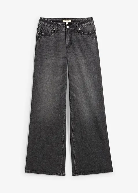 Wide Leg Jeans, Mid Waist, Low Stretch Full Length, bonprix