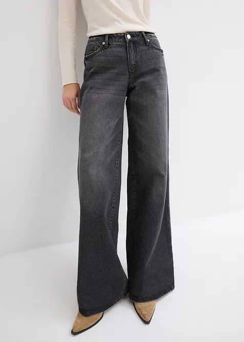 Wide Leg Jeans, Mid Waist, Low Stretch Full Length, bonprix
