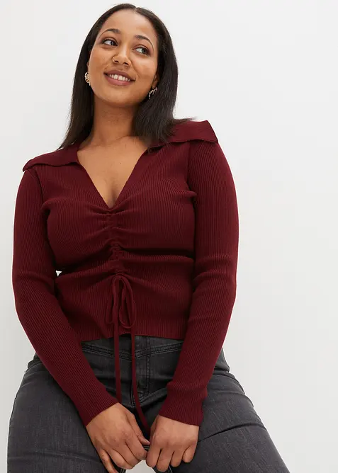 Ribbstickad tr&ouml;ja med rynk, bonprix