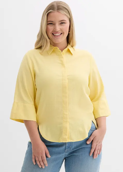 Skjortblus i svalkande linnemix, bonprix
