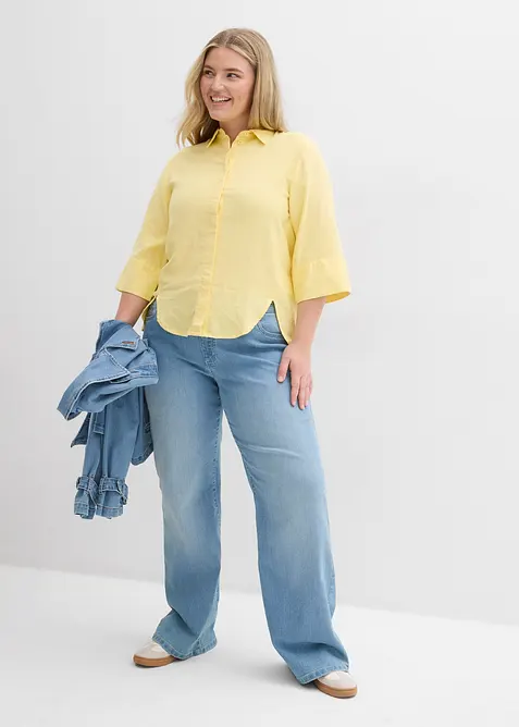 Skjortblus i svalkande linnemix, bonprix