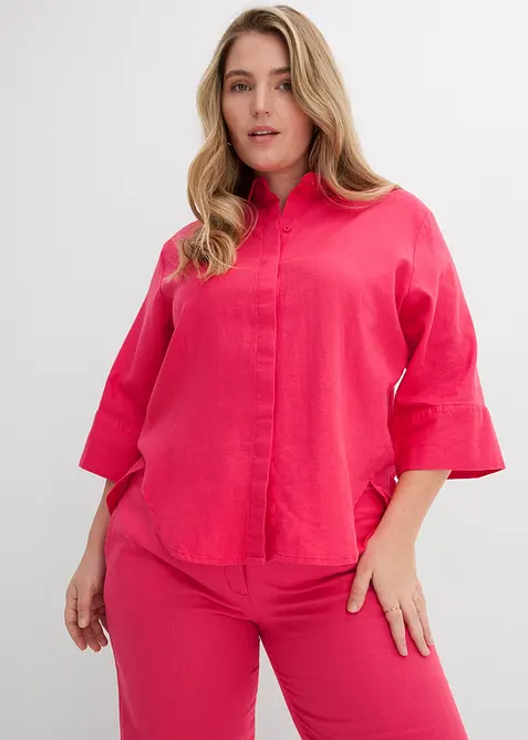 Skjortblus i svalkande linnemix, bonprix