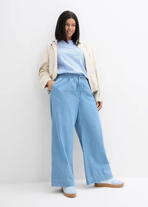 Wide Leg Jeans, Mid Waist, med bekv&auml;m midja, bonprix