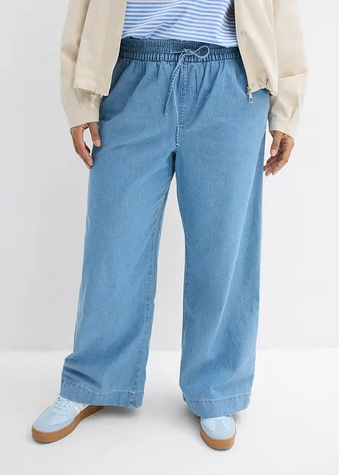 Wide Leg Jeans, Mid Waist, med bekv&auml;m midja, bonprix
