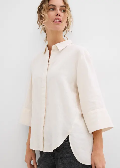 Skjortblus i svalkande linnemix, bonprix