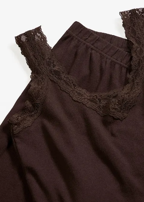 Ribbstickad pyjamas med spets, bonprix