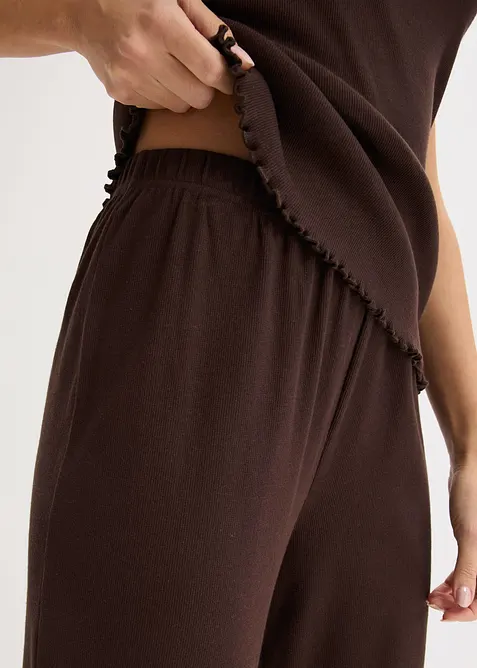 Ribbstickad pyjamas med spets, bonprix