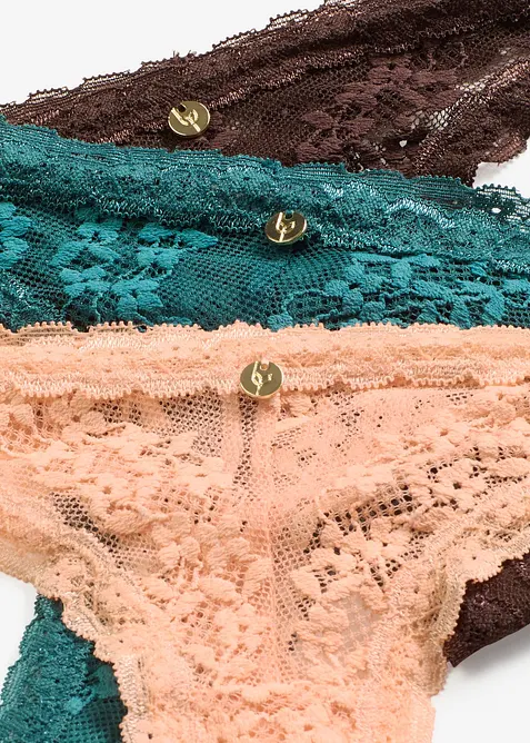 Tangastringtrosa med blommig spets (3-pack), bonprix