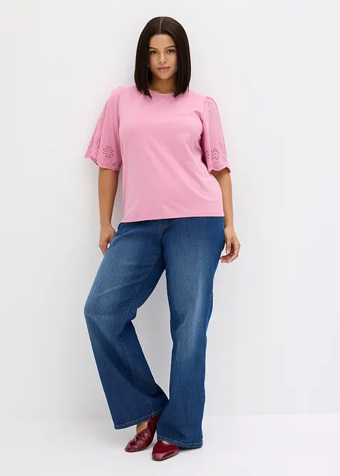 Topp med h&aring;lbroderi, bonprix