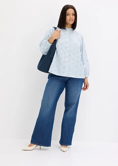 Blus med bomull och 7/8-&auml;rm, bonprix