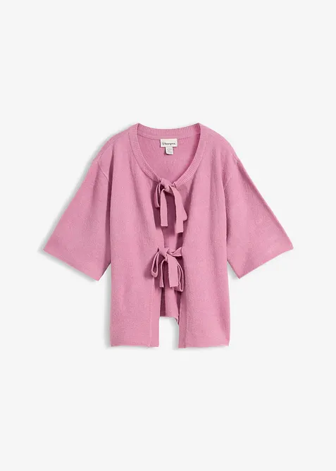 Finstickad cardigan med rosetter, bonprix