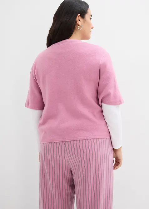 Finstickad cardigan med rosetter, bonprix