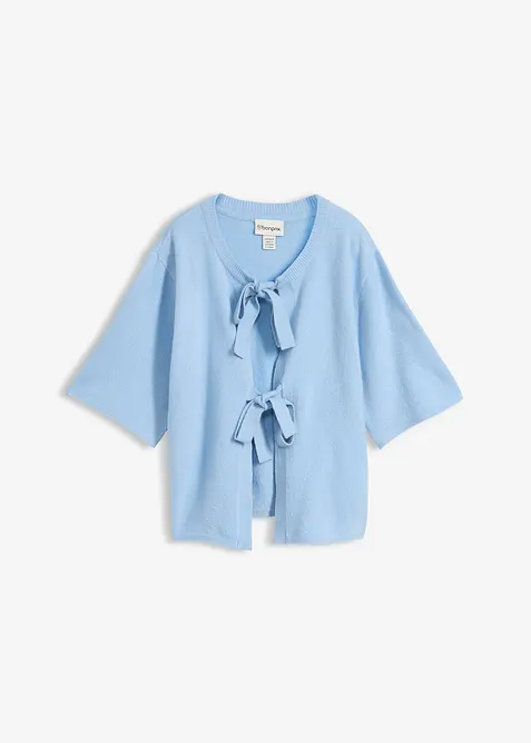 Finstickad cardigan med rosetter, bonprix