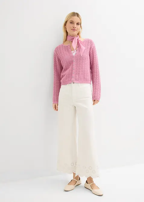 Cardigan med h&aring;lm&ouml;nster, av ren bomull, bonprix