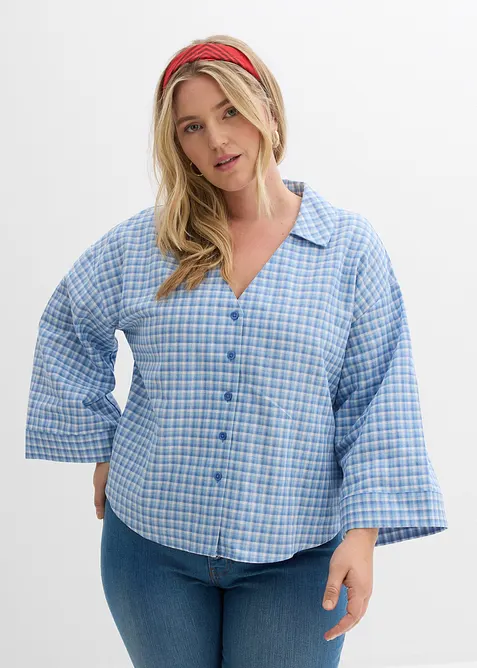 Skjortblus av luftig linnemix, bonprix