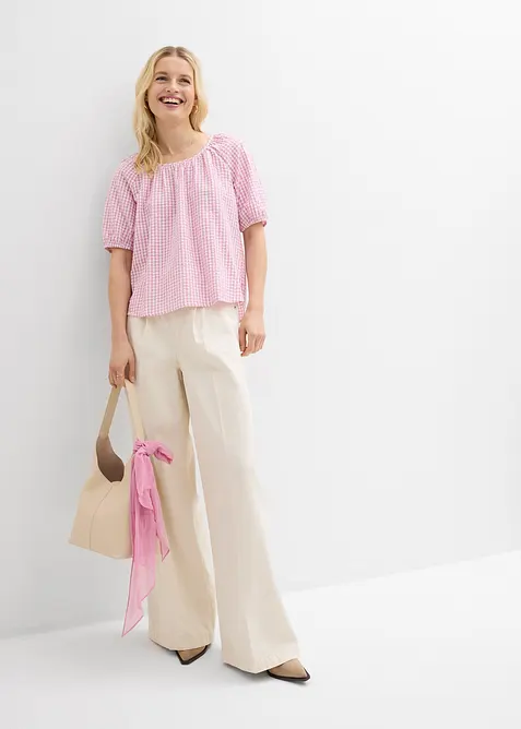 Kort&auml;rmad blus i ren bomull, bonprix