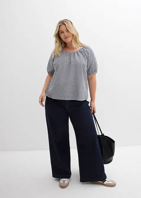 Kort&auml;rmad blus i ren bomull, bonprix