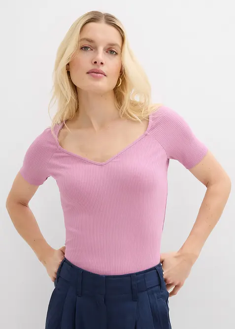 Ribbstickad topp i viskosmix, bonprix