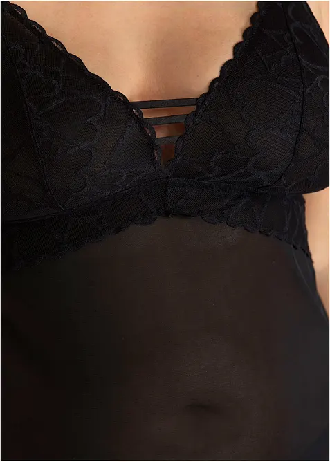 Neglig&eacute; utan bygel, med hj&auml;rtm&ouml;nstrad spets, bonprix