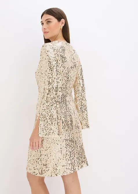 Paljettkl&auml;nning med trumpet&auml;rmar, bonprix