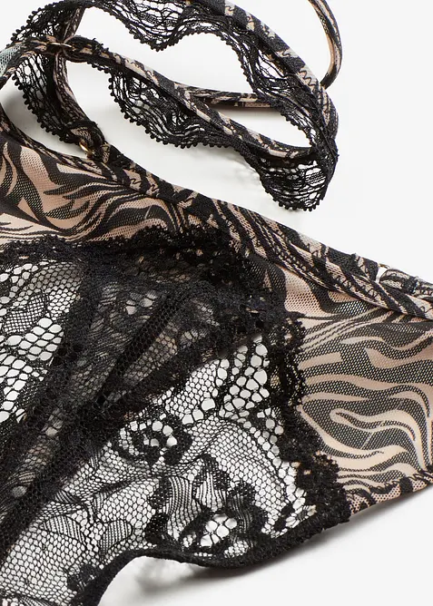 Tangatrosa med string och m&ouml;nstrad mesh, bonprix