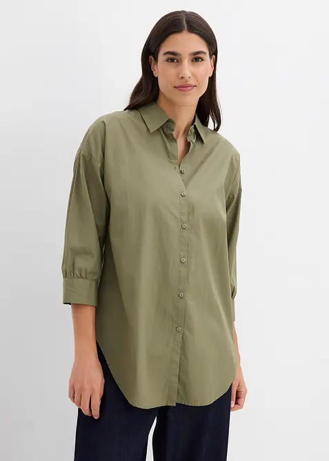 Oversizeskjorta i bomull med 3/4-&auml;rm, bonprix