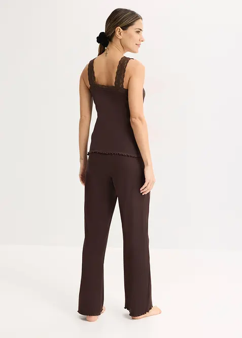 Ribbstickad pyjamas med spets, bonprix