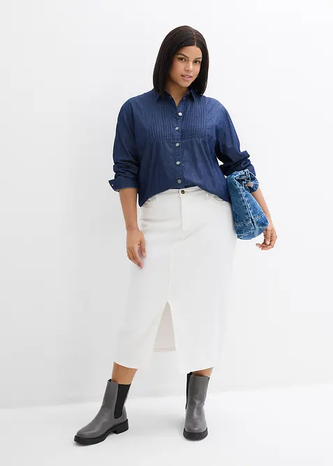 Jeanskjol i midil&auml;ngd, bonprix