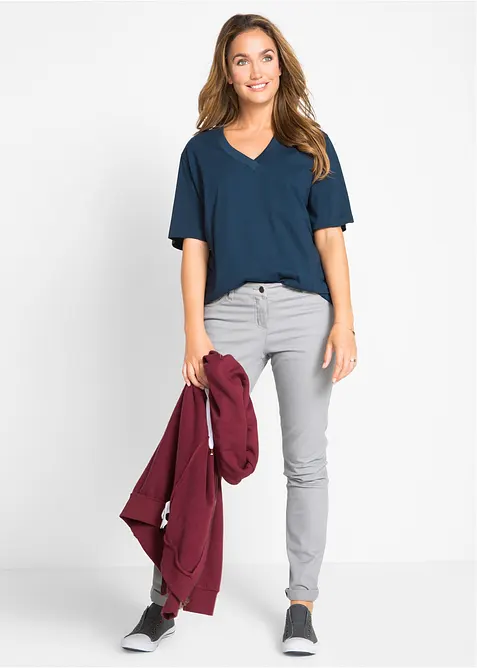 Vid l&aring;ng topp med V-ringning (5-pack), kort&auml;rmad, bonprix