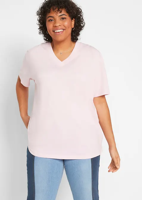 Vid l&aring;ng topp med V-ringning (5-pack), kort&auml;rmad, bonprix