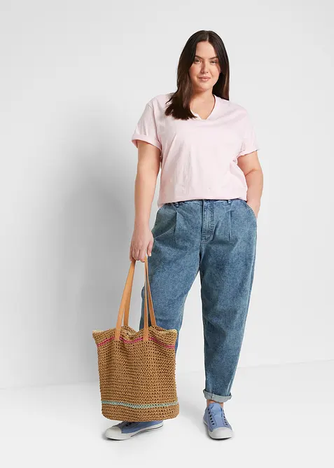 Vid l&aring;ng topp med V-ringning (5-pack), kort&auml;rmad, bonprix