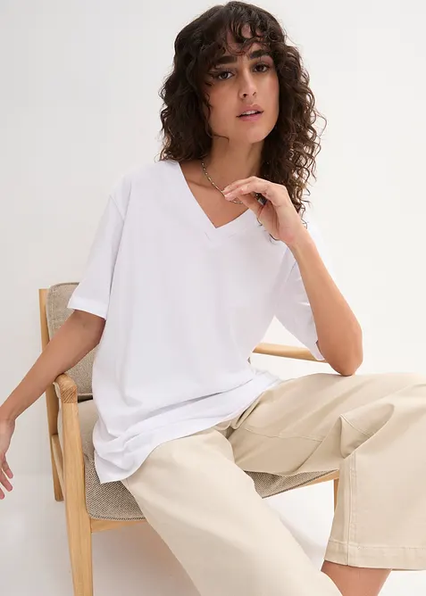 Vid l&aring;ng topp med V-ringning (5-pack), kort&auml;rmad, bonprix