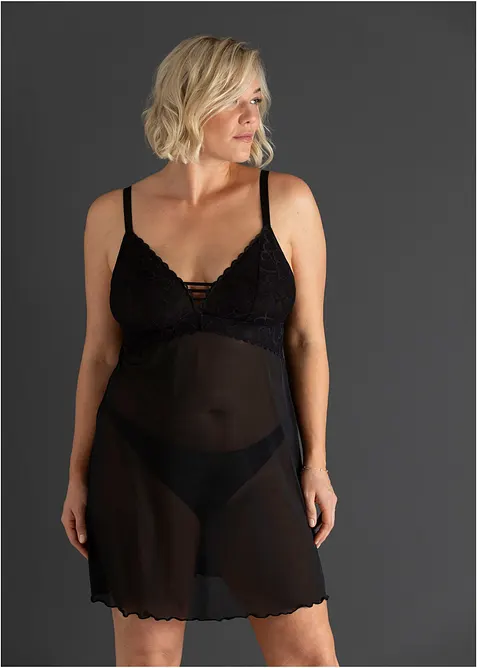 Neglig&eacute; utan bygel, med hj&auml;rtm&ouml;nstrad spets, bonprix