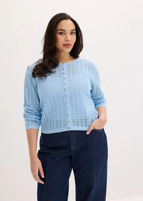 Cardigan med h&aring;lm&ouml;nster, av ren bomull, bonprix