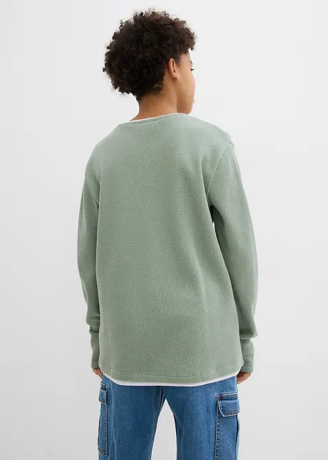 L&aring;ng&auml;rmad T-shirt i bomull med 2-i-1-look, bonprix