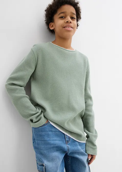 L&aring;ng&auml;rmad T-shirt i bomull med 2-i-1-look, bonprix