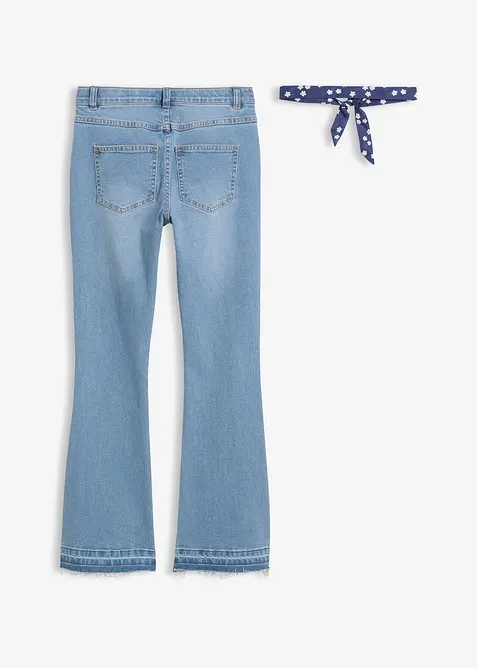 Flared Jeans Mid Waist, med knytsk&auml;rp (2 delar), bonprix
