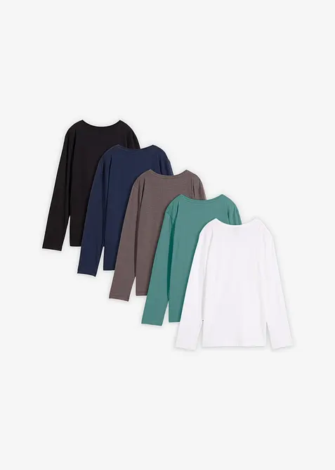 L&aring;ng&auml;rmad T-shirt med ekologisk bomull (5-pack), bonprix