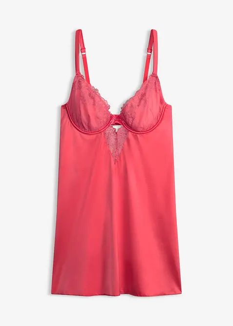 Neglig&eacute; i glansigt material med glittrigt blombroderi, bonprix