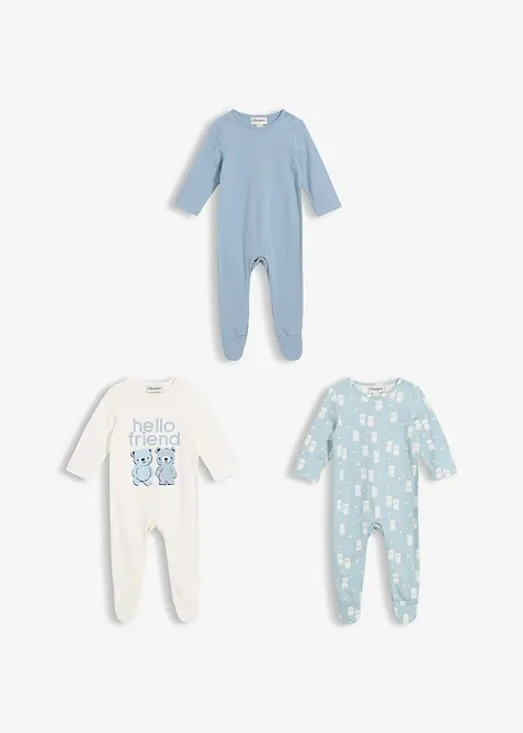 Sparkbyxa med fot, av ekologisk bomull (3-pack), bonprix