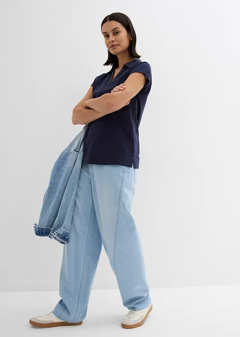 Topp med &ouml;ppen tenniskrage, bonprix