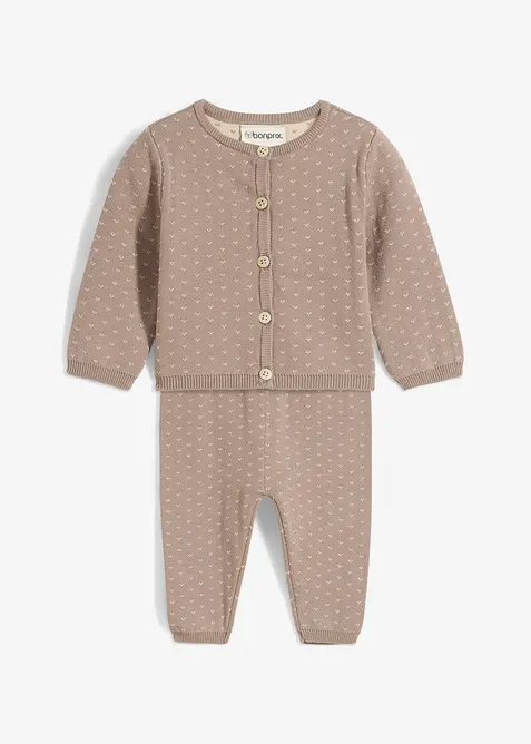 Jacka och byxa av stickad bomullsmix (2 delar), bonprix