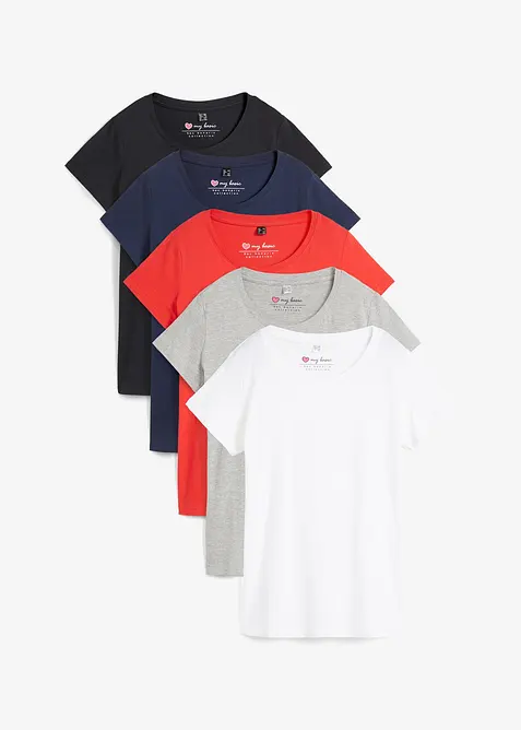 T-shirt med rund halsringning (5-pack), bonprix