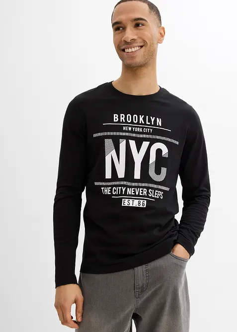 L&aring;ng&auml;rmad T-shirt i ekologisk bomull, smal passform, bonprix