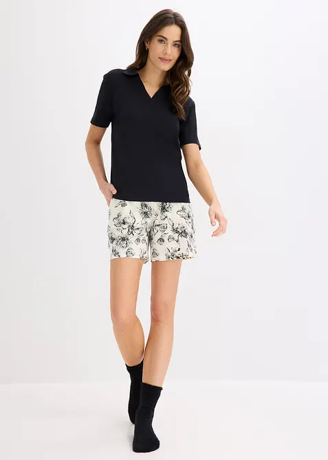 Kort pyjamas med tenniskrage i bomull, bonprix