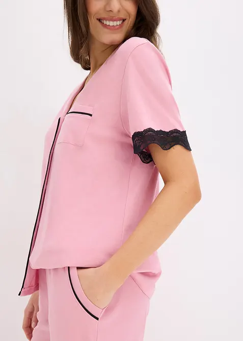 Pyjamas i mjuk viskosmix med knappsl&aring;, bonprix