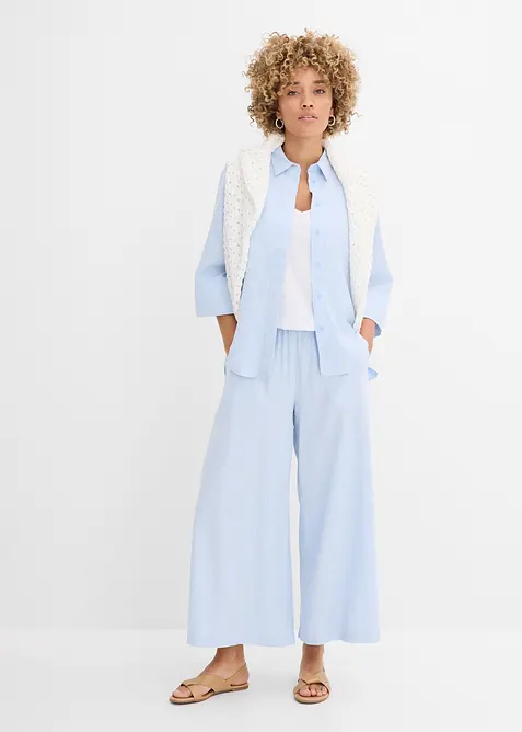 Skjortblus i svalkande linnemix, bonprix